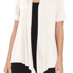 Women's Casual Loose Fit Short Sleeve Draped Open Front Comfy Office Wear Solid Cardigan